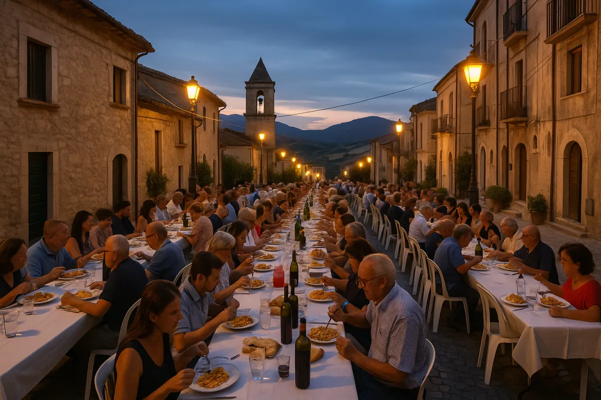 Il borgo abruzzese dove d'estate si cena in piazza: la tavolata più lunga della regione